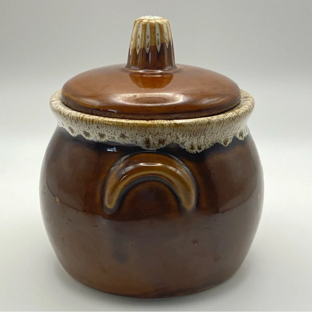 Vintage Hull Brown Drip Ceramic Single Bean Pot or Sugar Bowl w/ Lid Ovenproof